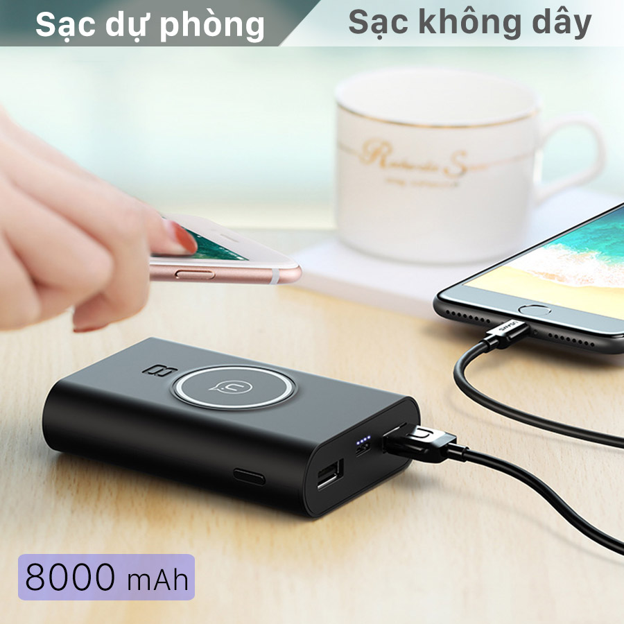 Sạc dự phòng kiêm đế sạc không dây USAM 8000mAh